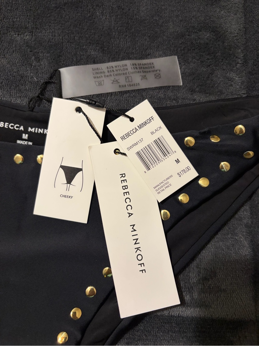 New Rebecca Minkoff Black Studded Bikini Bottoms - M - Picture 2 of 5